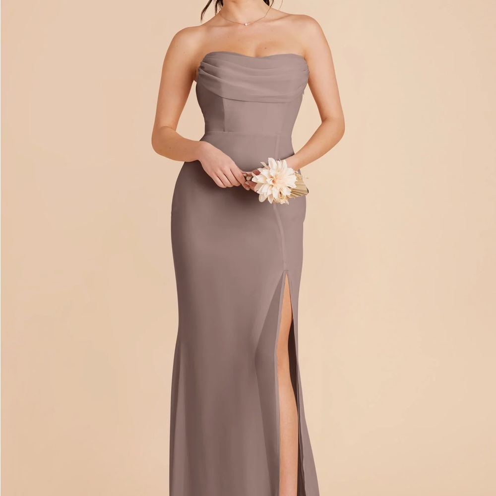 Birdie Grey Mira Elegant Strapless Gray Evening Gown
